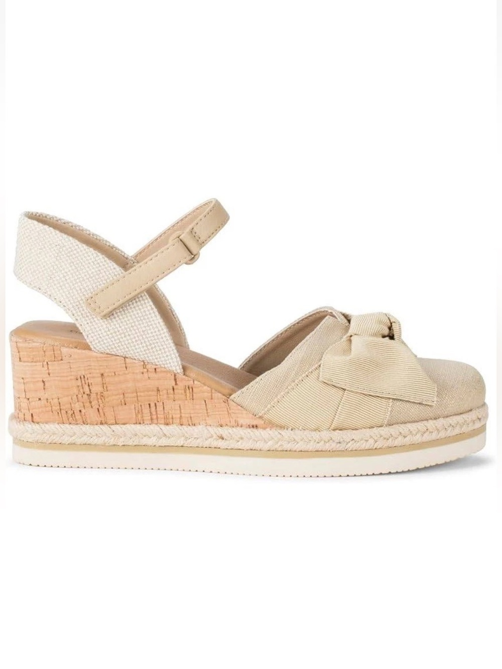 BareTraps Arabella light gold Lace Bow Espadrille Wedges Size 7.5 NEW
